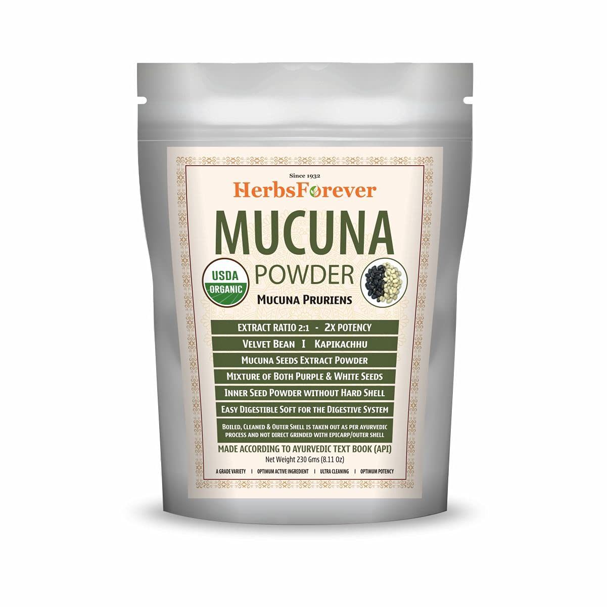 Herbsforever Mucuna Pruriens Seeds Powder  Kapikachhu  Velvet Bean  Helps to Maintain Physical &amp; Mental Strength and Nerves Health  Non GMO, Vegan  230 GMS