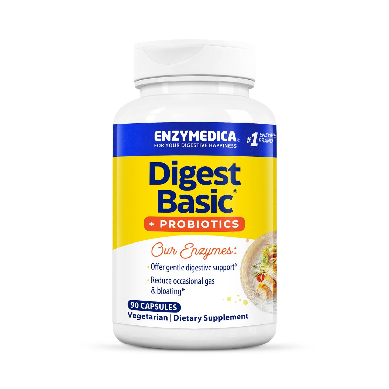Enzymedica, Digest Basic + Probiotics, Gentle Digestive Enzymes with 400 Million CFU Active Cultures per Capsule, 90 Count