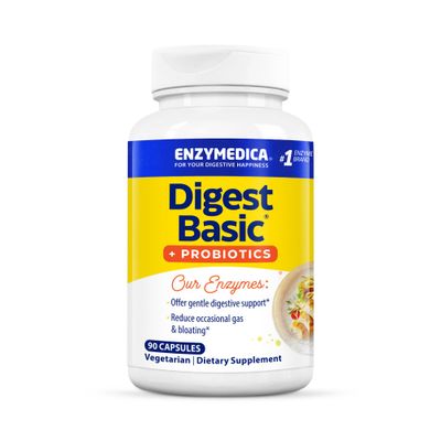 Enzymedica, Digest Basic + Probiotics, Gentle Digestive Enzymes with 400 Million CFU Active Cultures per Capsule, 90 Count