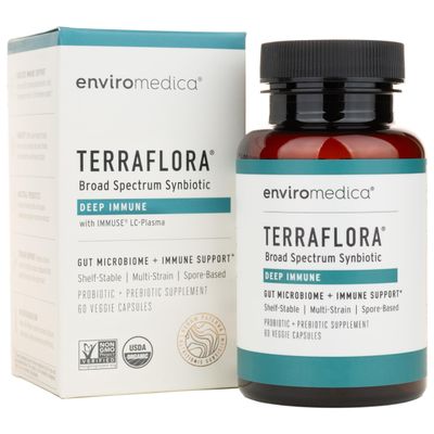 Enviromedica Terraflora Deep Immune SBO Probiotic + Prebiotic Supplement - a Soil Based Shelf Stable Bacillus Spore Form Synbiotic with LC-Plasma - a Powerful Immune Booster (60ct)