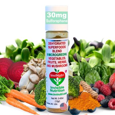 InviNutri Superfoods Powder Solution for ARFID Special Needs Picky Eaters. Microgreens Veggies Fruits Mushrooms, Turmeric. Invisible 40x Nutrient-Rich 30mg Sulforaphane Vitamin Supplement 24 Servings