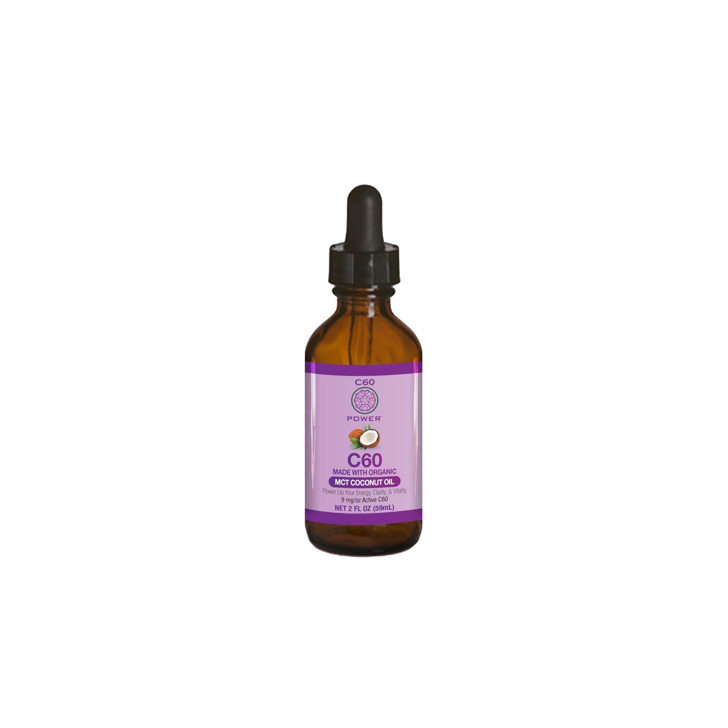 C60 Power - MCT 2-oz.- Organic MCT Coconut Oil, 2 Fl Oz, 99.99% Pure Carbon Fullerenes, Lift Oxidative Burden, Optimize Mitochondrial Function
