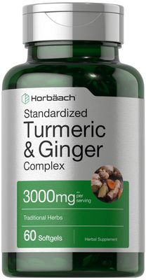 Horbach Turmeric and Ginger Supplement 3000 mg | 60 Softgel Capsules | Turmeric Curcumin Complex with Black Pepper Extract | Non-GMO, Gluten Free