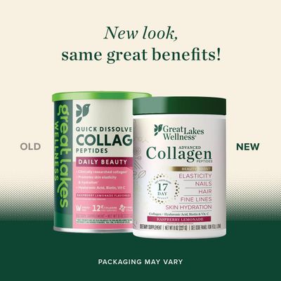 Great Lakes Wellness Beauty Boost Advanced Collagen Peptides - Hyaluronic Acid, Biotin, Vitamin C - Skin Elasticity &amp; Hydration - Raspberry Lemonade - Non-GMO, Kosher, Keto - 8 oz - Packaging May Vary
