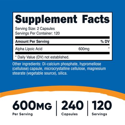 Nutricost Alpha Lipoic Acid 600mg, 240 Vegetarian Capsules - Gluten Free, Soy Free &amp; Non-GMO, 120 Servings (3 Bottles)