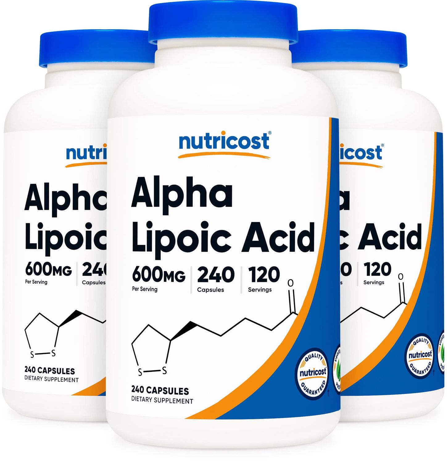 Nutricost Alpha Lipoic Acid 600mg, 240 Vegetarian Capsules - Gluten Free, Soy Free &amp; Non-GMO, 120 Servings (3 Bottles)