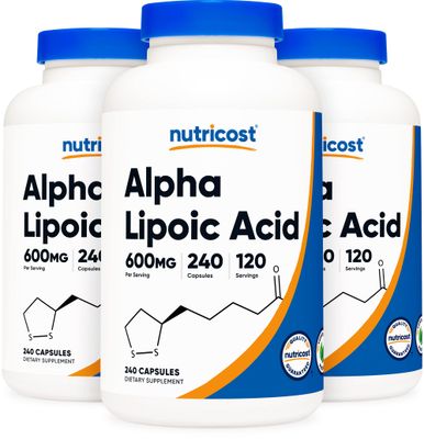 Nutricost Alpha Lipoic Acid 600mg, 240 Vegetarian Capsules - Gluten Free, Soy Free &amp; Non-GMO, 120 Servings (3 Bottles)