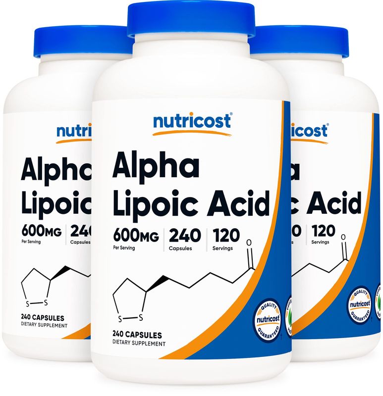 Nutricost Alpha Lipoic Acid 600mg, 240 Vegetarian Capsules - Gluten Free, Soy Free &amp; Non-GMO, 120 Servings (3 Bottles)