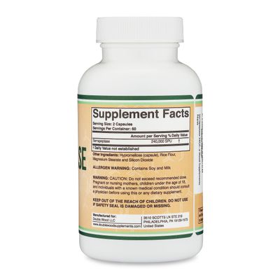 Serrapeptase 240,000 SPU Max Potency (120 Veggie Capsules) Proteolytic Enzyme for Sinus, Respiratory and Joint Health (Non-GMO, Gluten Free, Vegetarian Safe) by Double Wood
