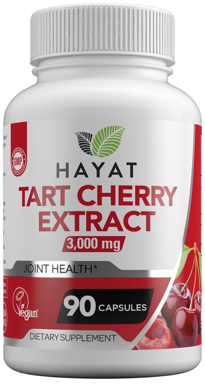 HAYAT Vitamins Vegan Natural Tart Cherry Extract 3000 MG, 3 Month Supply, Potent 10:1 Extract, All Natural, Certified Halal, 90 Capsules,