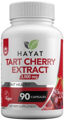 HAYAT Vitamins Vegan Natural Tart Cherry Extract 3000 MG, 3 Month Supply, Potent 10:1 Extract, All Natural, Certified Halal, 90 Capsules,