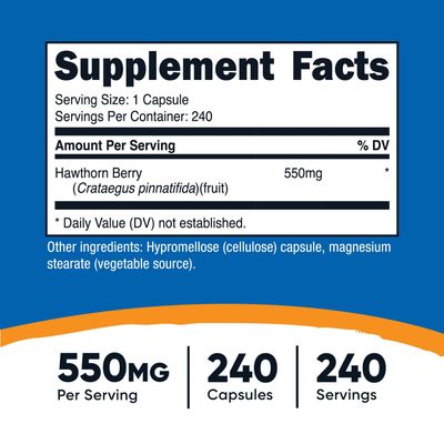 Nutricost Hawthorn Berry Capsules 550mg, 240 Capsules, Vegetarian Friendly, Non-GMO &amp; Gluten Free