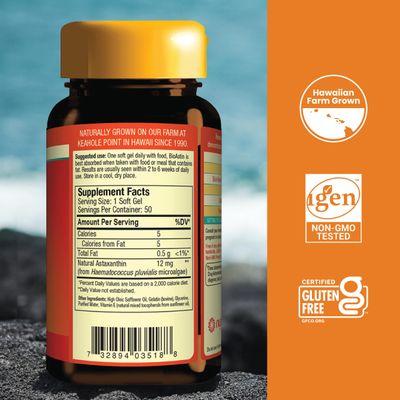 Nutrex Hawaii BioAstin Hawaiian Astaxanthin - 12mg, 50 Softgels - Farm-Direct Premium Antioxidant Supplement to Support Eye, Skin, Joint &amp; Immune System Health - Non-GMO &amp; Gluten-Free