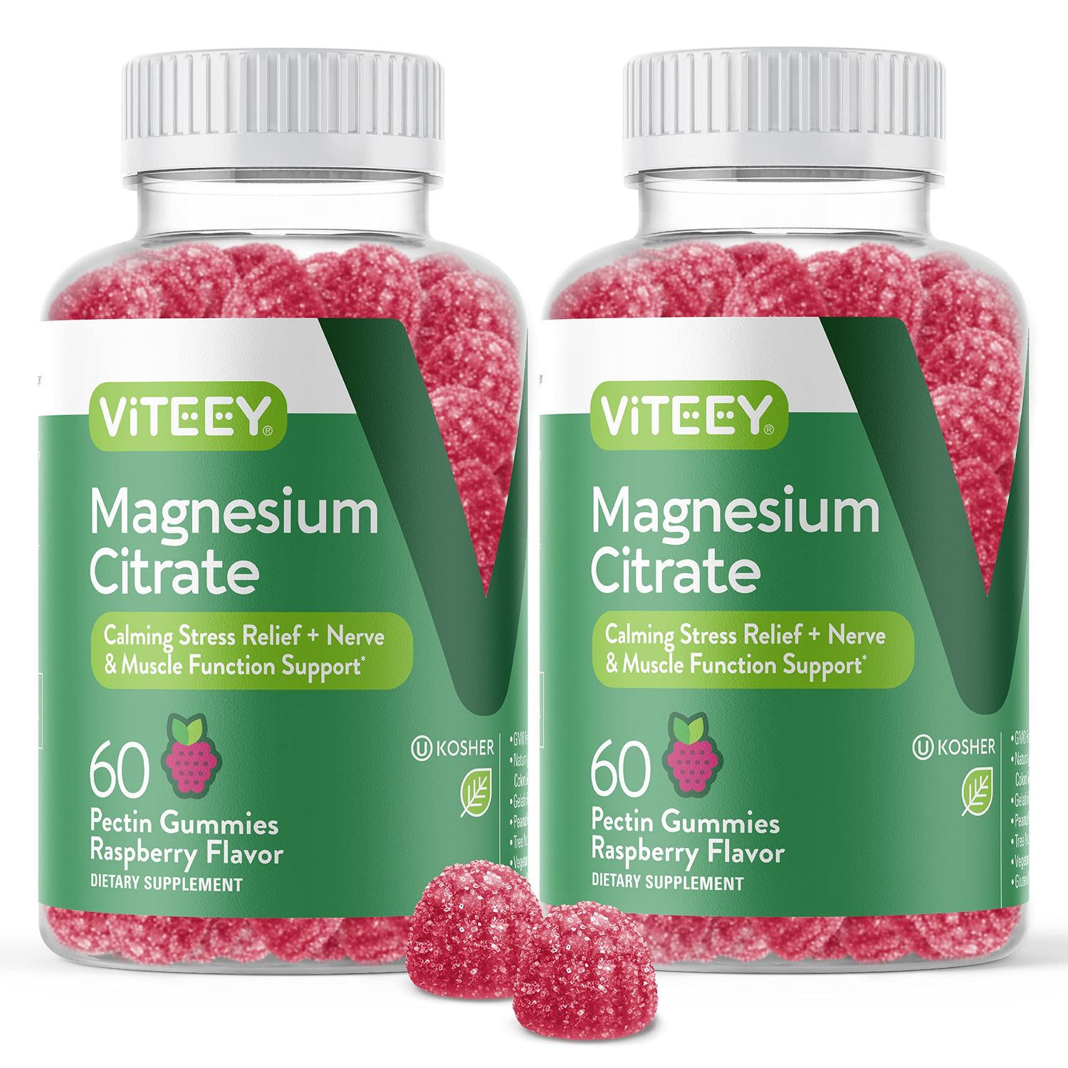 Magnesium Citrate Gummies for Adults &amp; Teens - 66mg, Supports Calm Mood, Optimal Relaxation, Muscle Function - Vegetarian, Gelatin Free, GMO Free - Tasty Chewable Raspberry Flavored Gummy