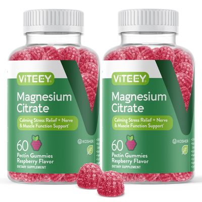 Magnesium Citrate Gummies for Adults &amp; Teens - 66mg, Supports Calm Mood, Optimal Relaxation, Muscle Function - Vegetarian, Gelatin Free, GMO Free - Tasty Chewable Raspberry Flavored Gummy