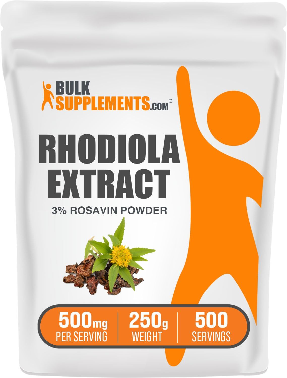 BulkSupplements.com Rhodiola Rosea Extract - 3% Rosavin, Rhodiola Extract - Rhodiola Root Extract, Rhodiola Supplement - Vegan &amp; Gluten Free, 500mg per Serving, 250g (8.8 oz) (Pack of 1)
