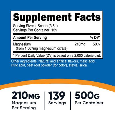 Nutricost Magnesium Citrate Powder (Raspberry Lemonade, 500 Gram)