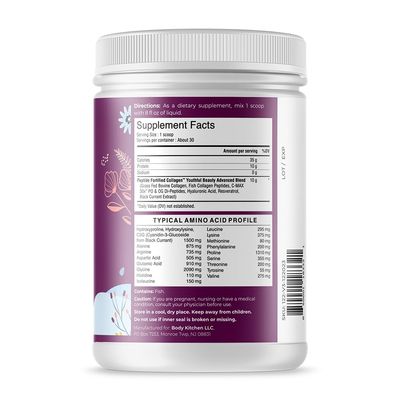Body Kitchen Youthful Beauty Advanced, Collagen Peptides Powder for Beautiful Hair Skin Nails, Resveratrol and Hyaluronic Acid for Anti-Aging & Antioxidant Support, Grass Fed (Pack of 2)