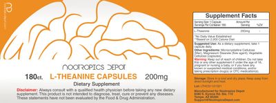 Nootropics Depot L-Theanine Capsules 200mg (180 Count) | Promotes Relaxation | Supports Healthy Stress Levels + Sleep Cycles | Promotes Cognitive Function + Focus | Amino Acid Supplement