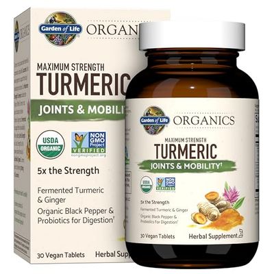 Garden of Life Organics Maximum Strength Turmeric Joints &amp; Mobility Support 30 Tablets - 500mg Curcumin (95% Curcuminoids) Black Pepper - Organic Non-GMO Vegan &amp; Gluten Free Herbal Supplements