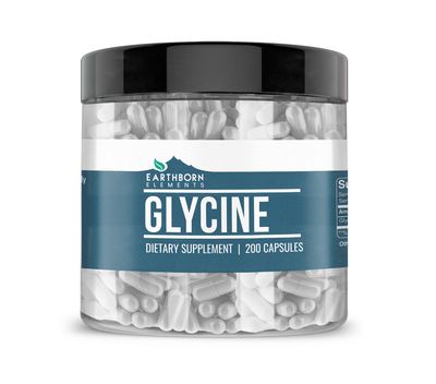 Earthborn Elements Glycine 200 Capsules, Pure &amp; Undiluted, No Additives