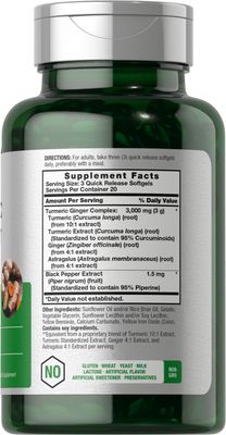 Horbach Turmeric and Ginger Supplement 3000 mg | 60 Softgel Capsules | Turmeric Curcumin Complex with Black Pepper Extract | Non-GMO, Gluten Free