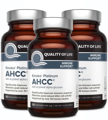 Quality of Life 3 Pack AHCC Kinoko Platinum 750 mg- Premium Immune Support Supplement 60 Count Bottles