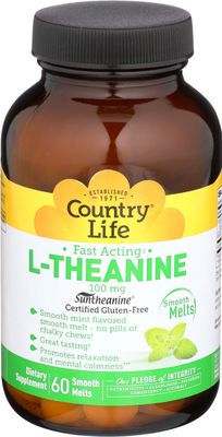 Country Life - L-Theanine, Fast Acting Mint Melts, 100 mg - 60 Smooth Melts
