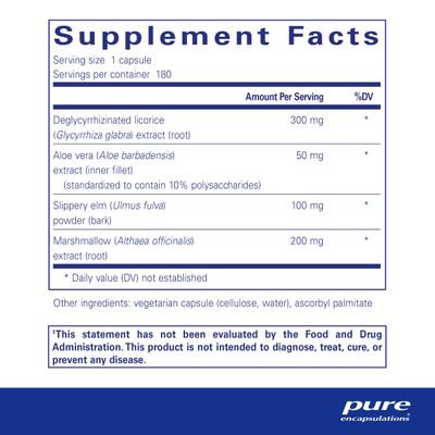 Pure Encapsulations DGL Plus - Gut Health Supplements for Men & Women - with Marshmallow Root, Aloe Vera Extract & Slippery Elm Bark - Non-GMO & Vegan - 180 Capsules