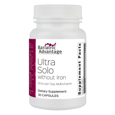 Bariatric Advantage Ultra Solo Without Iron - Once-Per-Day Daily Multivitamin - for Bariatric Patients - with Thiamin, Vitamin A &amp; More - Gluten Free - 30 Capsules