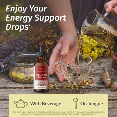 HERBAMAMA Korean Panax Ginseng Root Tincture - Vegan Red Ginseng Liquid Extract for Energy Support - Korean Red Ginseng Drops for Adults - Alcohol &amp; Sugar-Free, 56-Day Supply