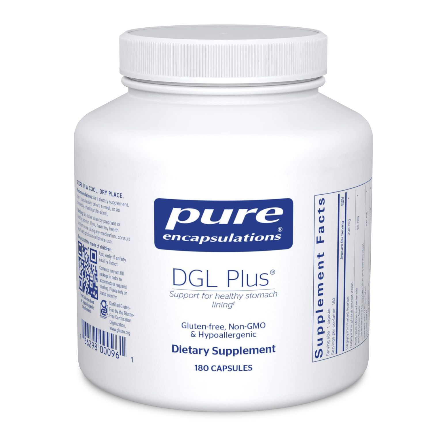 Pure Encapsulations DGL Plus - Gut Health Supplements for Men &amp; Women - with Marshmallow Root, Aloe Vera Extract &amp; Slippery Elm Bark - Non-GMO &amp; Vegan - 180 Capsules