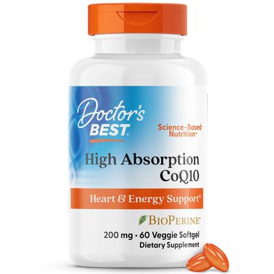 Doctor&#39;s Best High Absorption CoQ10 with BioPerine, Heart Health &amp; Energy Production, Naturally Fermented, Vegetarian, Gluten Free, 200 mg, 60 Veggie Softgels