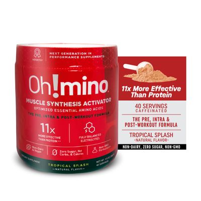 Oh!mino Amino Acid Energy Blend - Pre-Post Workout Powder, BCAA Amino Acids, Workout Recovery Drink, Muscle Synthesis Activator, Caffeinated Tropical Splash, 280 g, 40 Servings