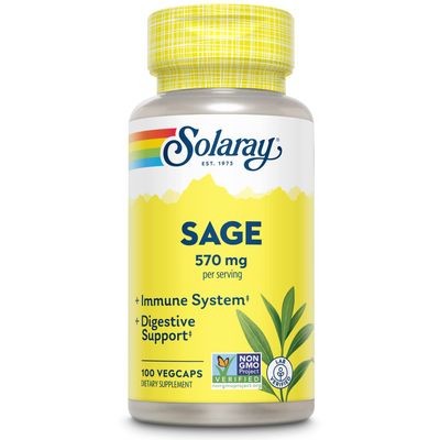 SOLARAY Sage Leaf | 570mg per serving | Healthy Body Odor &amp; Perspiration, Immune Function, and Nervous &amp; Digestive System Support | 100 VegCaps