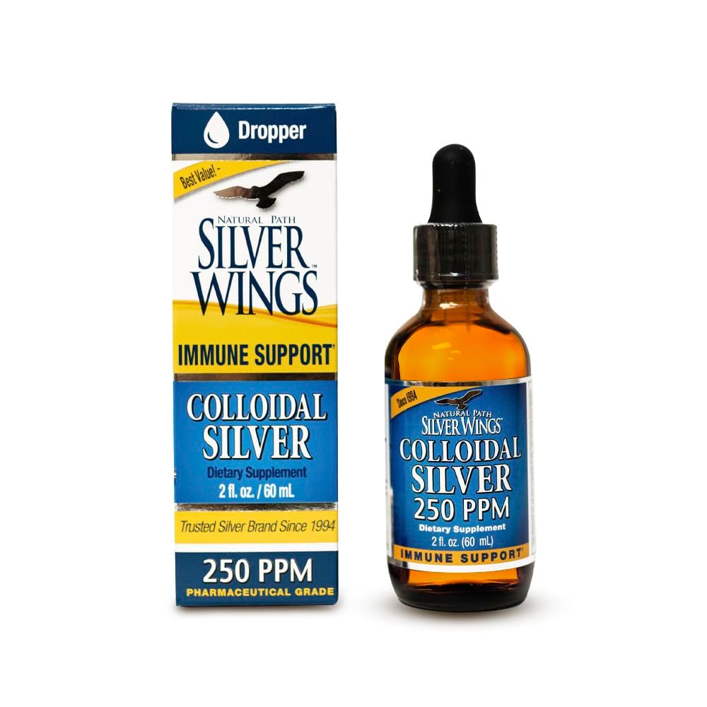 Natural Path Silver Wings Colloidal Silver Liquid - Enhanced Immune Support Supplement - 250ppm (1250mcg) - 2oz Dropper