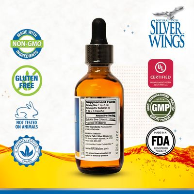 Natural Path Silver Wings Colloidal Silver Liquid - Enhanced Immune Support Supplement - 250ppm (1250mcg) - 2oz Dropper