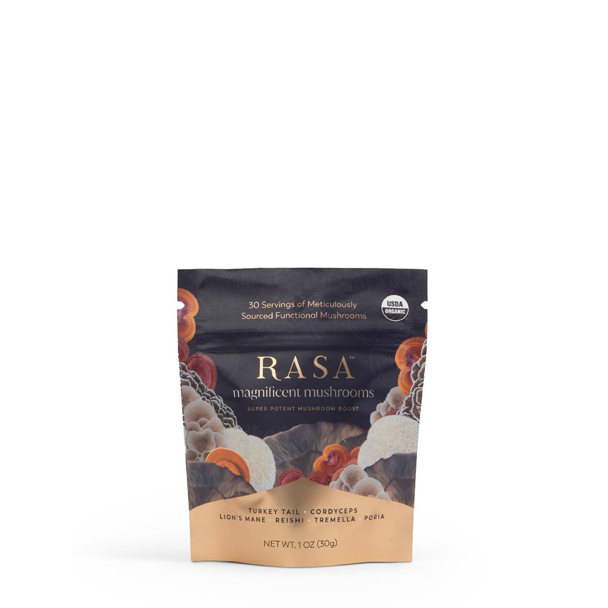 Rasa Magnificent Mushrooms - Best Mushroom Blend Supplement | 100% Fruiting Bodies | Organic Extra Potent Mushroom Extract Powder | Vegan &amp; Gluten-Free (1 oz / 30 Servings)