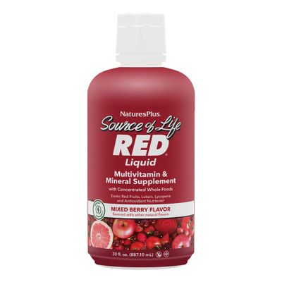 Natures Plus Source of Life RED Multivitamin Liquid - 30 oz - Energy &amp; Immune Support - with Exotic Red Fruits, Lycopene &amp; Lutein - Vegetarian &amp; Gluten Free - 30 Servings