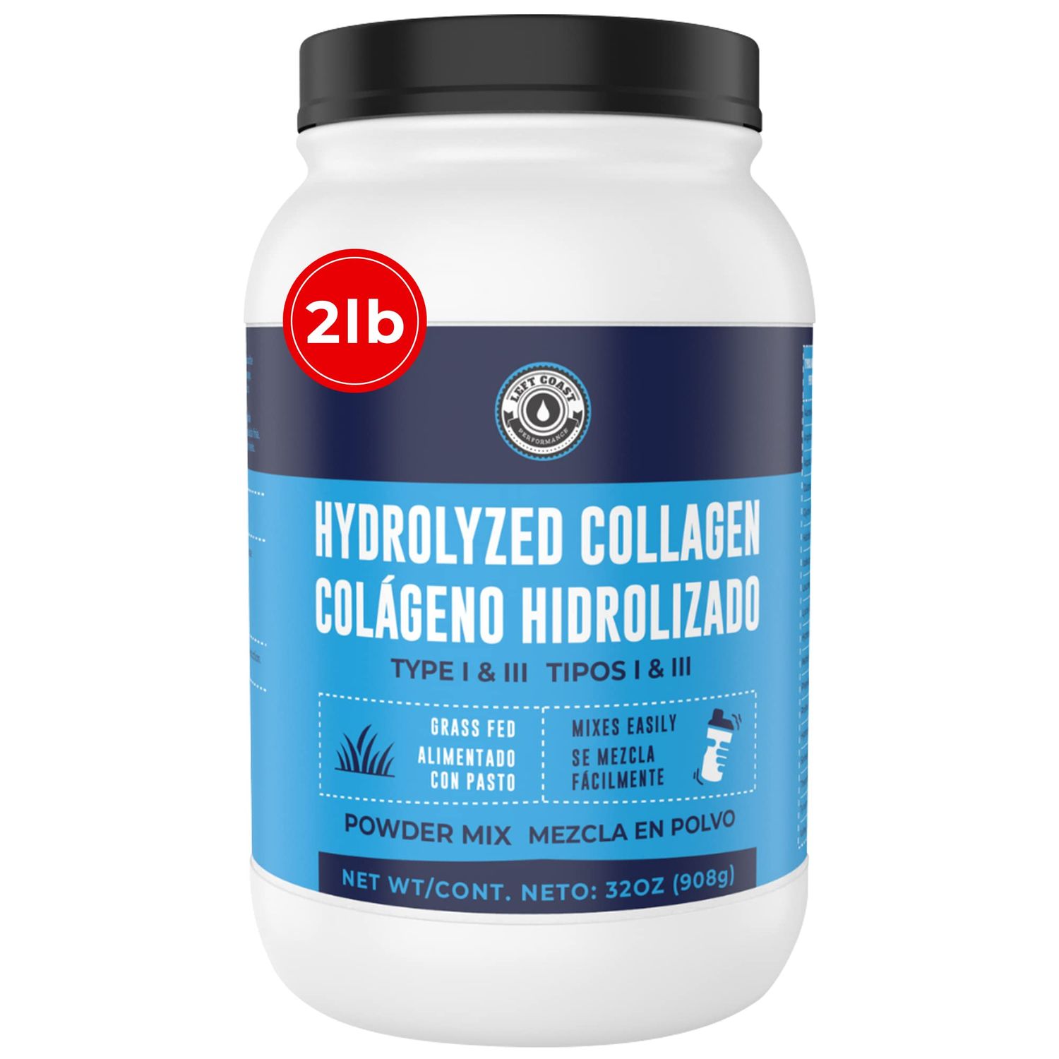 2lb Colageno Hidrolizado En Polvo Para Mujeres y Hombres - Pptidos de Colageno tipo I &amp; III -Alimentado Con Pasto - Sin Sabor - Apoya articulaciones, piel, Cabello, uas - Mejor Valor Por Tu Dinero
