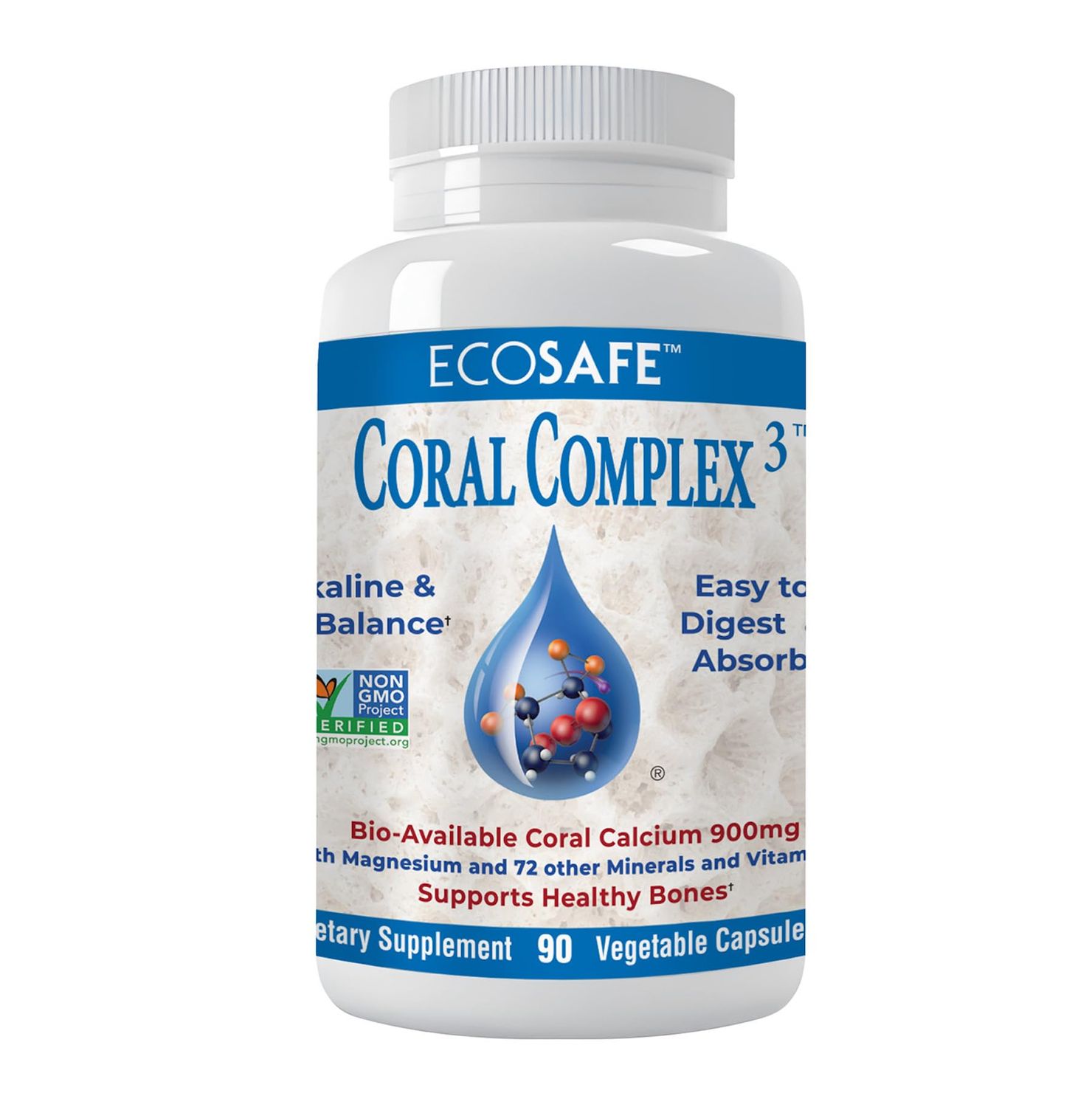 Coral Complex 3 - Coral Calcium 900 mg with Vitamin D3 1200 IU and Magnesium168 mg - 90 Vegetarian Capsules