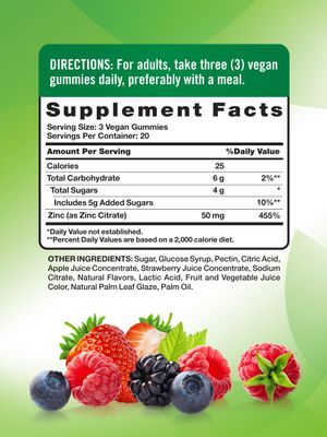 Nature's Truth Zinc Gummies for Adults | 50 mg | 60 Count | Vegan, Non-GMO &amp; Gluten Free Extra Strength Supplement | Mixed Berry Flavor
