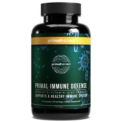 Primal Harvest Primal Immune Defense 10-in-1 Immune Defense Supplement: with 7 Billion CFU Probiotics, Zinc, Vitamins C, B6, D3, K2 - Immune Boosters for Adults 60 Capsules (1 Pack)