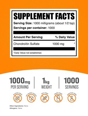 BulkSupplements.com Chondroitin Sulfate Powder - Chondroitin Sulfate Supplements, Chondroitin Sulfate 1000mg - Gluten Free, 1000mg per Serving, 1kg (2.2 lbs) (Pack of 1)