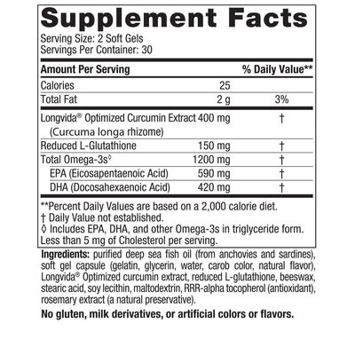 Nordic Naturals Omega Curcumin, Lemon - 60 Soft Gels - 1200 mg Omega-3 + 400 mg Optimized Curcumin - Combats Cellular Stress - Non-GMO - 30 Servings
