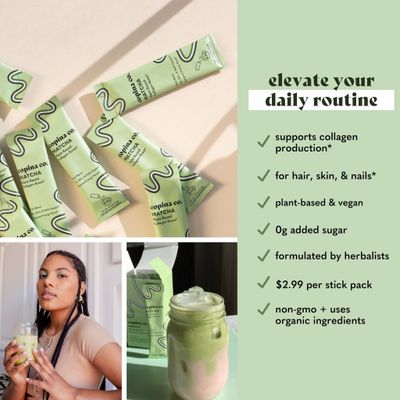 Copina Co. Matcha Beauty Vegan Collagen Booster Drink Blend: Plant Based Collagen Support Smoothie Drink Vegan Blend Variety Pack | Matcha Flavor | 10 Individual Stick Packs per Carton
