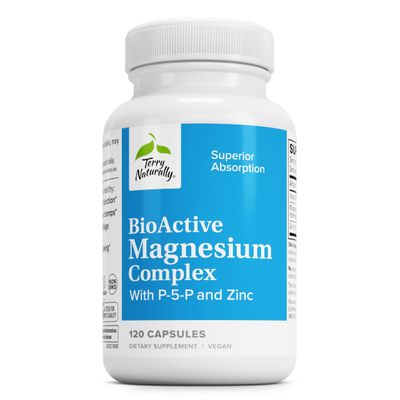 Terry Naturally BioActive Magnesium Complex - 120 Capsules - with Vitamin B6 &amp; Zinc - Non-GMO, Vegan, Gluten Free, Kosher - 120 Servings