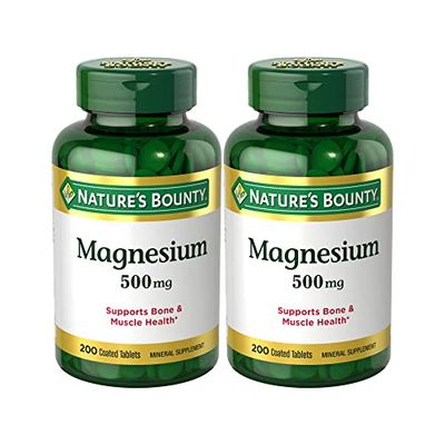 Nature&#39;s Bounty Magnesium 500mg Tablets, Supports Bone &amp; Muscle Health, Twin Pack, 400 Tablets