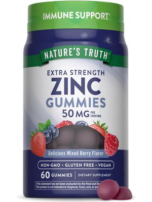 Nature&#39;s Truth Zinc Gummies for Adults | 50 mg | 60 Count | Vegan, Non-GMO &amp; Gluten Free Extra Strength Supplement | Mixed Berry Flavor