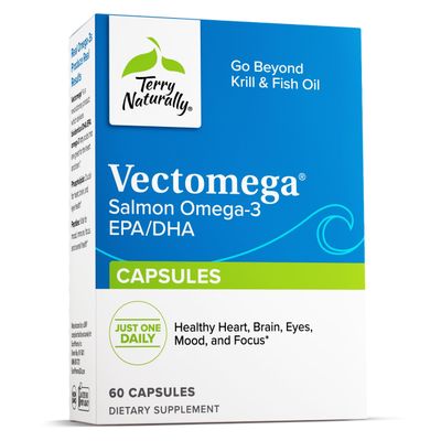 Terry Naturally Vectomega - 60 Capsules - Omega-3 from Salmon, Including EPA &amp; DHA - Non-GMO, Gluten Free - 60 Servings
